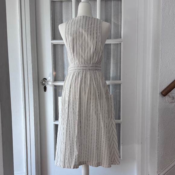 Free People V-neck Diana Wrap Midi Dress - White Pin-Striped Cotton, Small - Picture 4 of 7